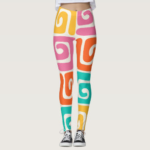 Kleurrijke Retro Geometrische Wervelingen en Krach Leggings