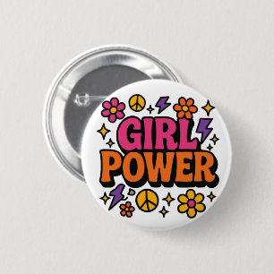 Kleurrijke Retro Girl Power Ronde Button 5,7 Cm