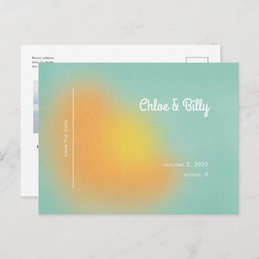 Kleurrijke Retro Gradient Mint Ombre De datum opsl Aankondigingskaart (Voorkant / Achterkant)