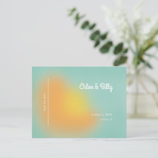 Kleurrijke Retro Gradient Mint Ombre De datum opsl Aankondigingskaart (Staand voorkant)