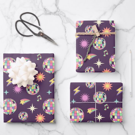 Kleurrijke retro groovy disco patroon inpakpapier vel (Voorkant)