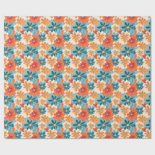 Kleurrijke Retro Groovy Floral Hippie Patroon Cadeaupapier (Vlak)