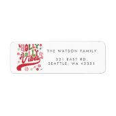 Kleurrijke Retro Groovy Holly Jolly Vibes Vakantie Etiket (Voorkant)