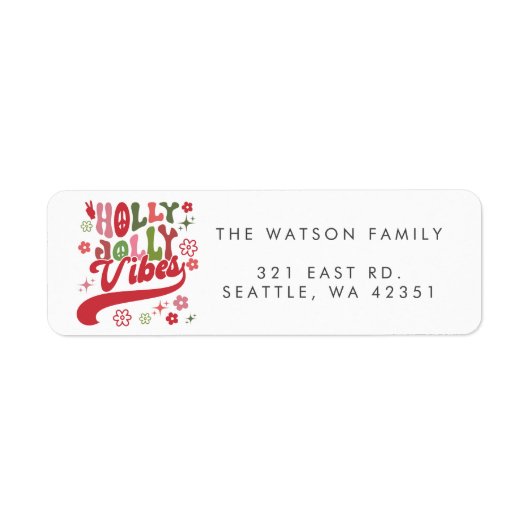 Kleurrijke Retro Groovy Holly Jolly Vibes Vakantie Etiket (Voorkant)