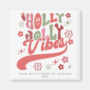 Kleurrijke Retro Groovy Holly Jolly Vibes Vakantie Magneet