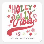 Kleurrijke Retro Groovy Holly Jolly Vibes Vakantie Vierkante Sticker (Voorkant)