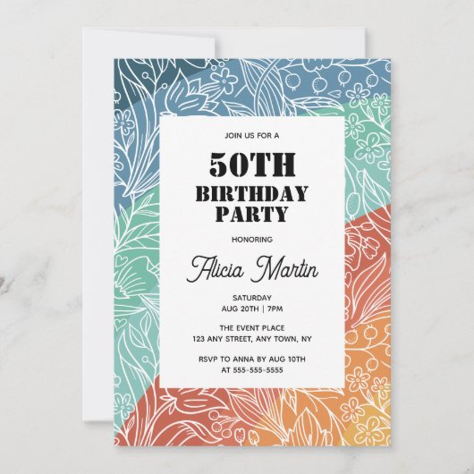 Kleurrijke Retro Groovy Rainbow Floral 50ste verja Kaart (Voorkant)