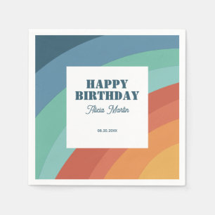 Kleurrijke Retro Groovy Rainbow Happy Birthday Servet