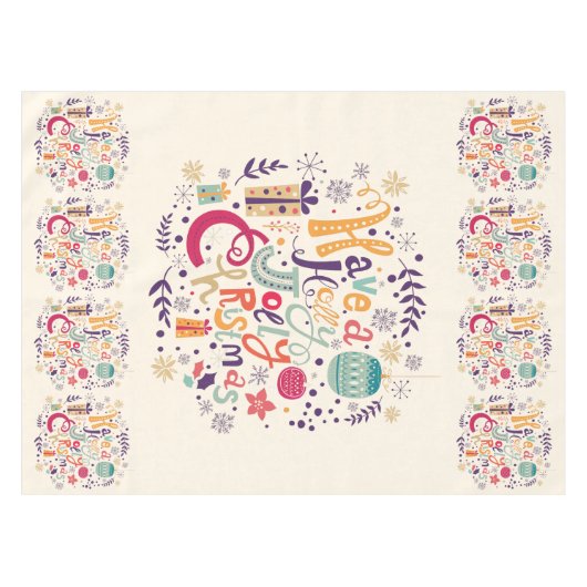 Kleurrijke Retro Holly Jolly Kerstmis Tekst Ontwer Tafelkleed (Voorkant (Horizontaal))