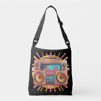 Kleurrijke retro jaren ’80 boombox met een zonnest crossbody tas