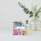 Kleurrijke Retro jaren negentig QR Code Social Med Vierkante Visitekaartje (Staand voorkant)