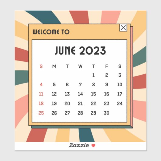 Kleurrijke Retro Juni 2023 Kalender Sticker (Vel)
