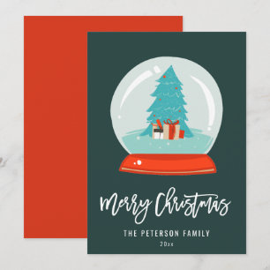 Kleurrijke Retro Kerstboom Sneeuw Wereldbol Feestdagenkaart
