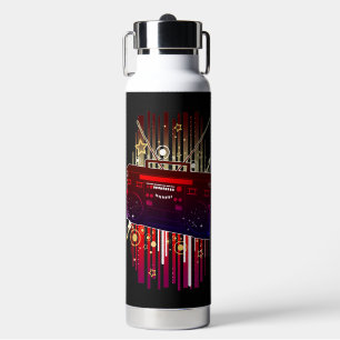 Kleurrijke Retro Luidspreker Kunst met Neon Muziek Waterfles