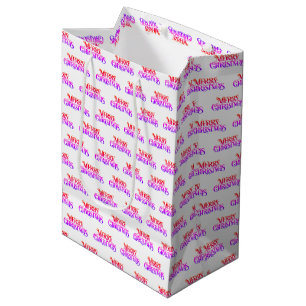 Kleurrijke Retro Merry Christmas Pattern Gift Bag Medium Cadeauzakje