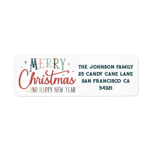 Kleurrijke Retro Merry Christmas Typografie Etiket (Voorkant)