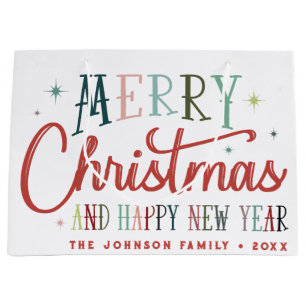 Kleurrijke Retro Merry Christmas  Typografie Groot Cadeauzakje