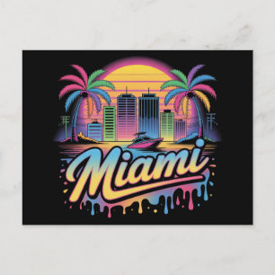 Kleurrijke Retro Miami Vaporwave Reis Kunst Briefkaart