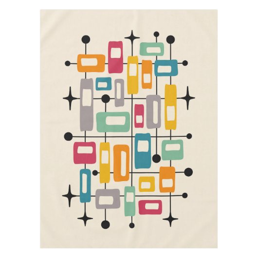 Kleurrijke Retro Mid Century Modern Atomic Abstrac Tafelkleed (Voorkant)