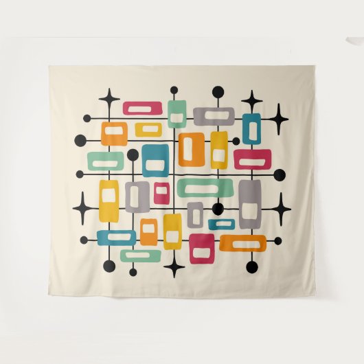 Kleurrijke Retro Mid Century Modern Atomic Abstrac Wandkleed (Voorkant (horizontaal))