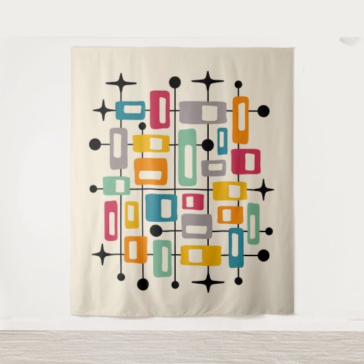 Kleurrijke Retro Mid Century Modern Atomic Abstrac Wandkleed (Voorkant)