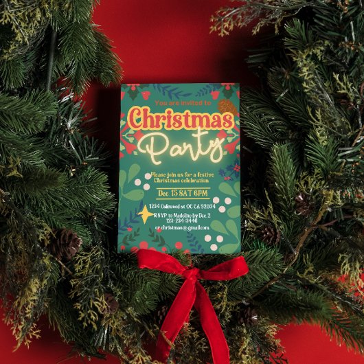 Kleurrijke retro moderne kerstfeestuitnodiging kaart