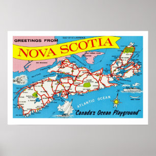 Kleurrijke Retro Nova Scotia Kaart Print