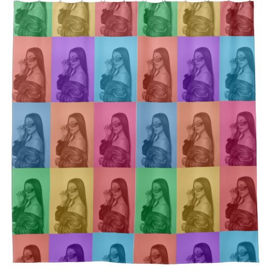 Kleurrijke Retro Pop Art Modern Custom Photo Grid Douchegordijn (Voorkant)