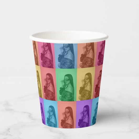 Kleurrijke Retro Pop Art Modern Custom Photo Grid Papieren Bekers (Voorkant)