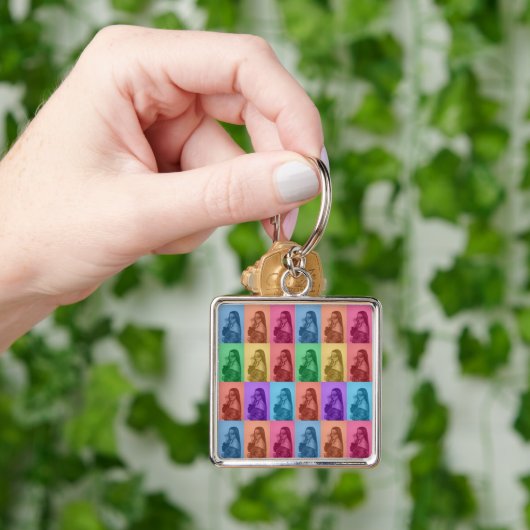 Kleurrijke Retro Pop Art Modern Custom Photo Grid Sleutelhanger (Hand)