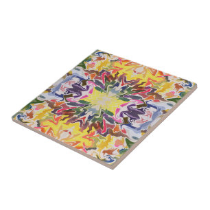 Kleurrijke retro psychedelische caleidoscoop Abstr Tegeltje