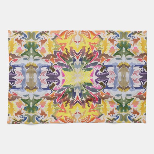 Kleurrijke retro psychedelische caleidoscoop Abstr Theedoek (Horizontaal)