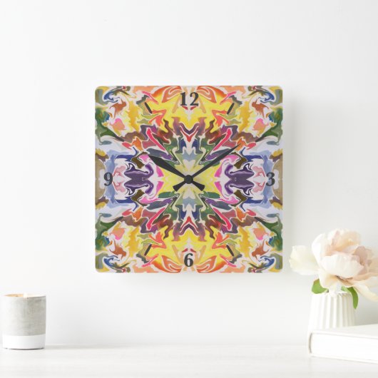 Kleurrijke retro psychedelische caleidoscoop Abstr Vierkante Klok (Huis)