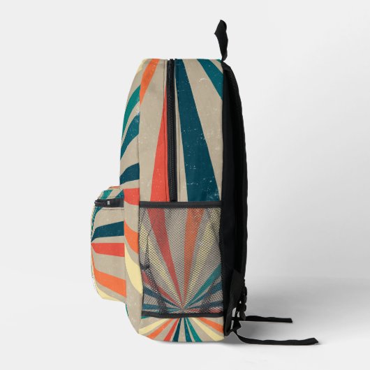 Kleurrijke Retro Rainbow Sunburst Aangepaste naam Bedrukte Rugzak (Rechts)