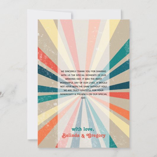 Kleurrijke Retro Rainbow Sunburst Weddenschap Bedankkaart (Achterkant)