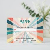 Kleurrijke Retro Rainbow Sunburst Weddenschap RSVP Kaartje (Staand voorkant)