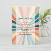 Kleurrijke Retro Rainbow Sunburst Weddenschap Save The Date (Staand voorkant)