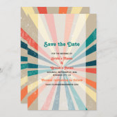 Kleurrijke Retro Rainbow Sunburst Weddenschap Save The Date (Voorkant / Achterkant)
