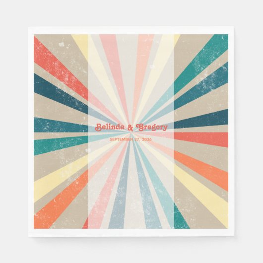 Kleurrijke Retro Rainbow Sunburst Weddenschap Servet (Voorkant)