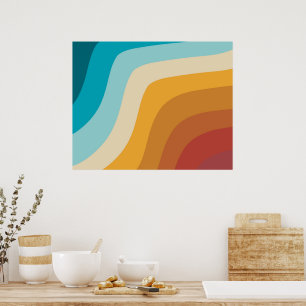Kleurrijke Retro Regenboog Abstracte Golven   Poster