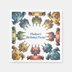 Kleurrijke Retro Robots Jongens Verjaardagsfeestje Servet