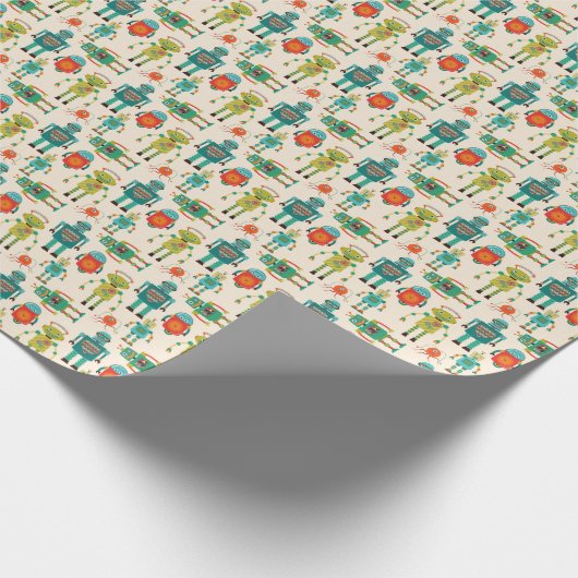 Kleurrijke Retro Robots Patroon Cadeaupapier (Hoek)