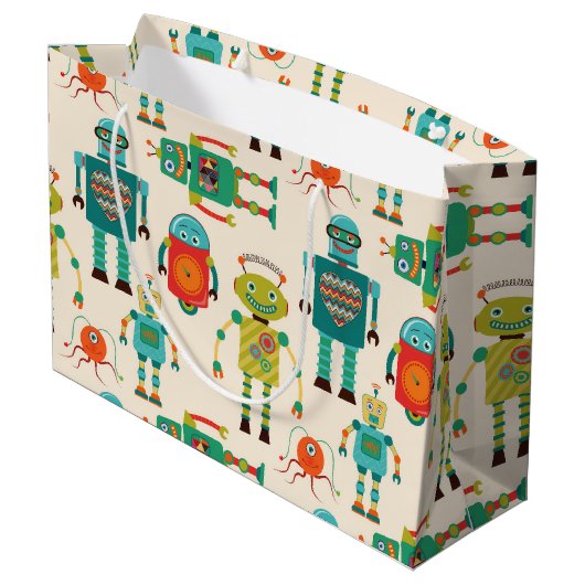 Kleurrijke Retro Robots Patroon Groot Cadeauzakje (Achterkant Gekanteld)
