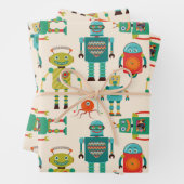 Kleurrijke Retro Robots Patroon Inpakpapier Vel (In situ)