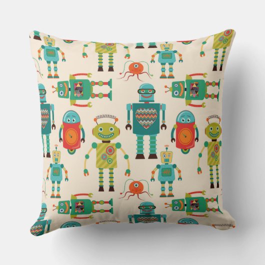 Kleurrijke Retro Robots Patroon Kussen (Achterkant)