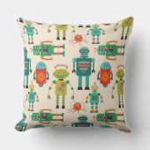 Kleurrijke Retro Robots Patroon Kussen (Voorkant)