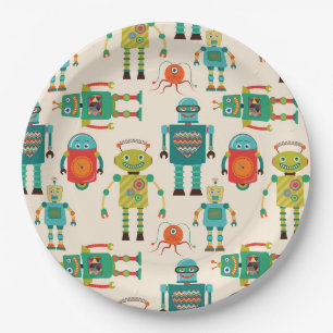 Kleurrijke Retro Robots Patroon Papieren Bordje
