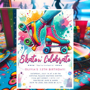 Kleurrijke Retro Roller Schaats Verjaardag Kaart