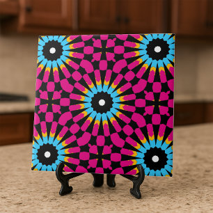 Kleurrijke Retro Roze Blauw Zwarte Geometrische Ma Tegeltje