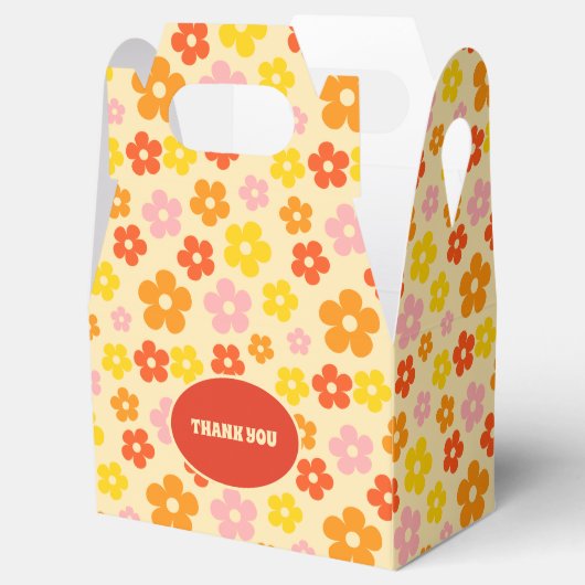 Kleurrijke Retro Sinaasappel Boho Flower 50ste ver Bedankdoosjes (Geopend)